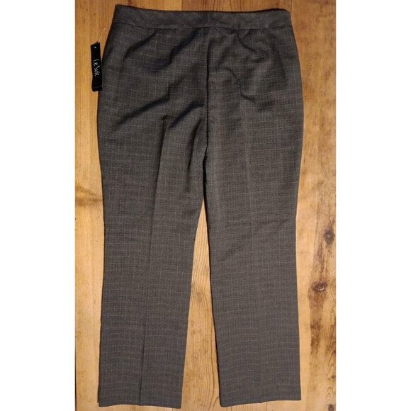 Le Suit Dress Pants Womens 12 Gray Check Straight Leg Lined Business Office NWT - Picture 5 of 8